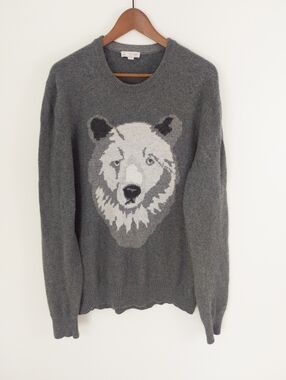 Gap Men's Gray Lambswool Blend Crew Neck Bear Sweater Size XL